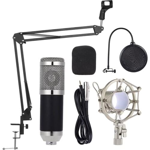 Professional Studio Broadcasting Recording Condenser Microphone Mic Kit Set 3.5mm with Shock Mount Adjustable Suspension Scissor