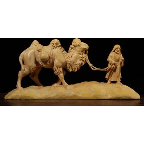 Boxwood Carving Home Decoration Statue Craft Real Wood Handmade Cultural Gifts Collection Camel Silk Road Sculpture Home Decor
