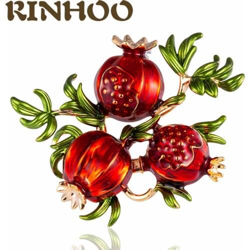 RINHOO Red Enamel Pomegranate Brooches For Women Alloy Fruits Casual Weddings Brooch Pins Gifts