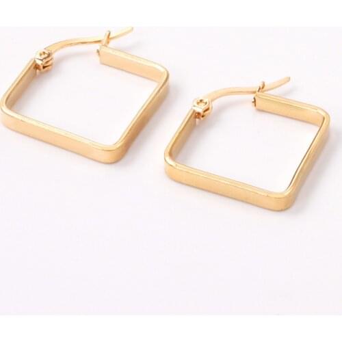 Hoop Earrings Jewelry 20mm Square Stainless Steel Hypoallergenic Fashion Gold/Silver Color Korean Earrings for Women/Girls