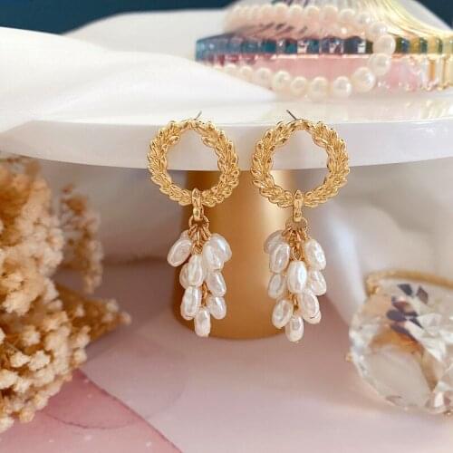 Senior French sense grain pearl tassel 925 needles eardrop long face shape elegant temperament ear set earrings