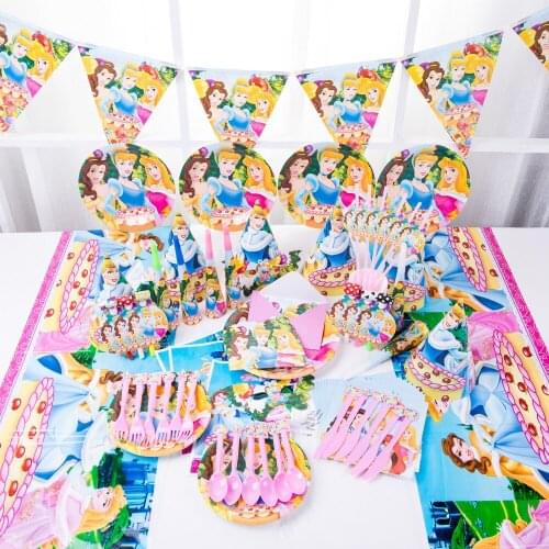 Three Princess Theme Birthday Party Decorations Kids Evnent Party Supplies Party Decoration Disposable Cup Plate Tableware Sets