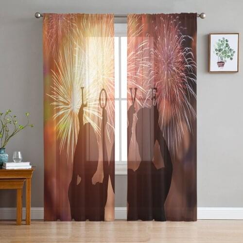 Fireworks Couple Silhouette Window Treatment Tulle Modern Sheer Curtains for Kitchen Living Room the Bedroom Curtains Decoration