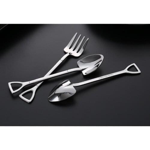 1pc Stainless Steel Fork Hot Shovel Shaped Ice Cream Fork Multicolor Spoon Fork Long Handle Tool