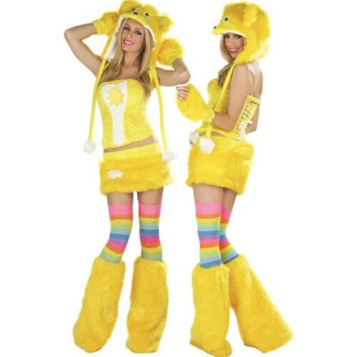 High Quality Girl Yellow Panda Costume Animal Fur Bear Cosplay Carnival Party Dress Costume