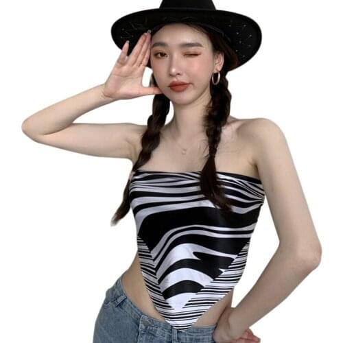 DAXIN Womens Print Irregular Slim Sexy Tank Top Summer Sexy Exposure Navel Vest Camis 2021