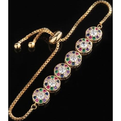 Funmode Round Shape Fashion Women Bracelets&Bangles Tennis Chain Gold Color Bracelets For Women Girls Gifts Wholesale FB03