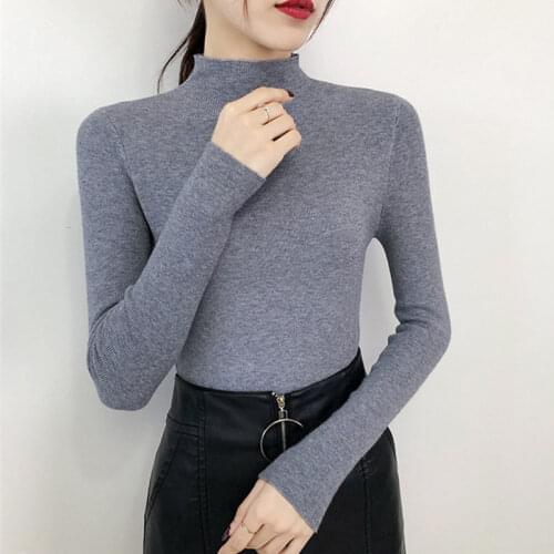 Women Half Turtleneck Knitted Pullovers Sweaters Autumn and Winter Bottoming Shirt Long Sleeve Slim-Fit Slim Jumper Tops