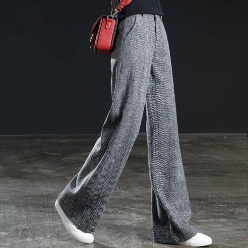 2020 Winter Autumn Woolen Pants Women High Waist Loose Wide Leg Pants Thick Warm Wool Pant Woman Female Long Trousers Plus Size