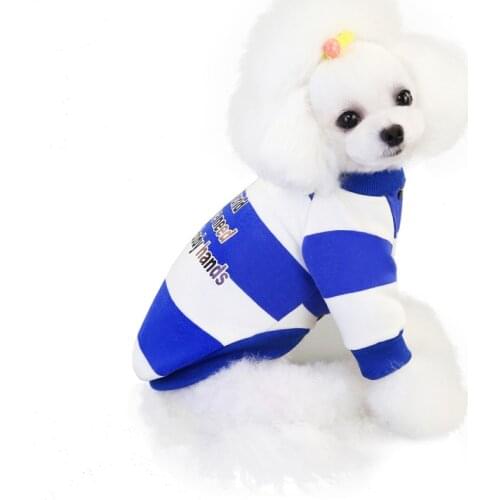 Winter Dog Shirt Clothes Cotton Hoodies Tee Coat Ropa Perro Fashion Pet Outfit Small Costume Blue Strip Apparel Dropshipping