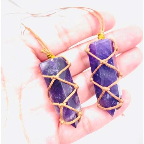 1PCS Natural Crystal Amethyst Pendant Quartz Stone Reiki Point Raw Gem Necklace For Men Women Mineral Jewelry