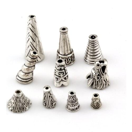 100pcs Vintage Flower End Caps With Assorted Size Hole Craft Ornament Bead Spacer DIY Jewelry Making Accessories For BraceletP