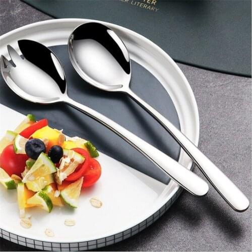 2pcs/set Sliver Salad Spoons Stainless Steel Spoon Fork Set Cutlery Sliver Set Unique Dessert Spoon Ettuce Cutlery Home Decor
