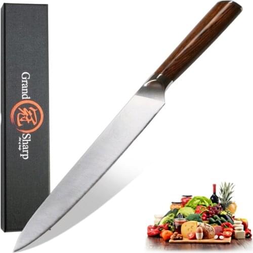 Slicing Knife 8 Inch Authentic German Molybdenum Vanadium Steel DIN1.4116 Salmon Carving Kitchen Knives Chef Cooking Tools PRO