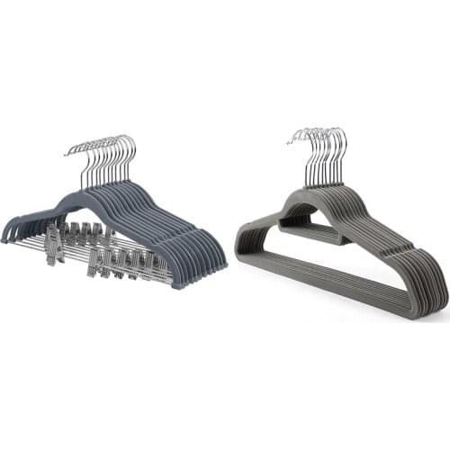 Promotion! Pack of 12 Flocking Trouser Hangers with Bar and Clips with 20 Pack Non-Slip Velvet Hangers