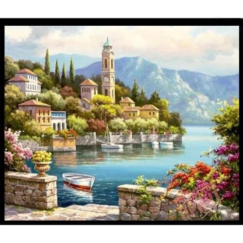 Villa Scenery DIY 5D Diamond Painting Full Round Resin Mosaic Landscape Diamond Embroidery Picture Home Decor Gift