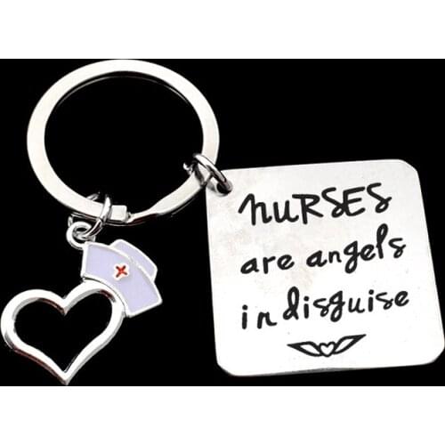 Custom RN Gifts Nurse Graduation Gift Nurses Are Angels In Disguise Keychain Nursing Keyring Nurses Gift Women Jewelry
