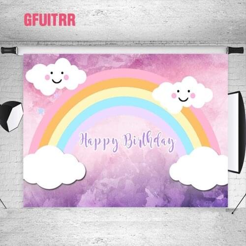 GFUITRR Colourful Rainbow Photo Backgrounds Child Birthday Photography Backdrops Custom Decor Banners Photo Booth Props