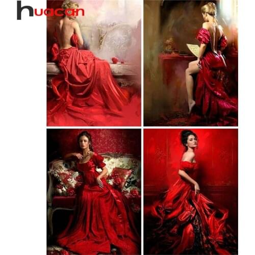 Huacan Diamond Painting Woman Red Full Square New Arrival Mosaic Embroidery Lady Girl Rhinestone Pictures Home Decor