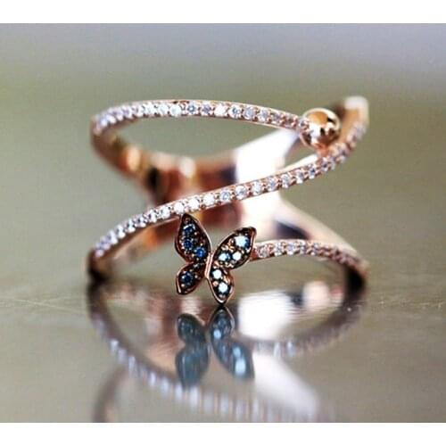 Huitan Fashion Butterfly Shaped Finger Ring For Women Luxury Rose Gold Color Accessorie Jewelry Korean Version Twist Knucle Ring