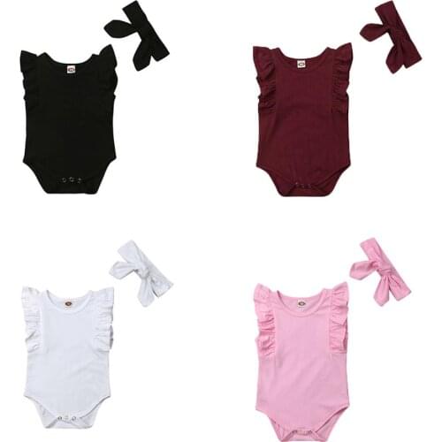 Baby Girls Solid Color Romper Newborn Ruffled Sleeveless Bodysuit Cotton Playsuit Jumpsuit Toddler Summer Sunsuit Clothes