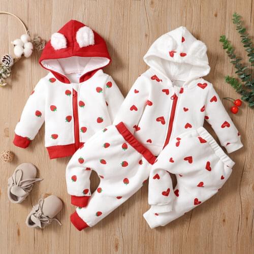Baby Newborn Infant Girls Boys Autumn Winter Cute Print Clothes Sets Rabbit Ears Coat Outerwear + Pants 2Pcs Princess Outfit