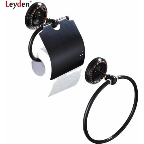 Leyden Oil Rubbed Bronze Brass Wall Mounted European Style Bathroom Accessories Set Black Towel Ring Toilet Paper Holder Sets