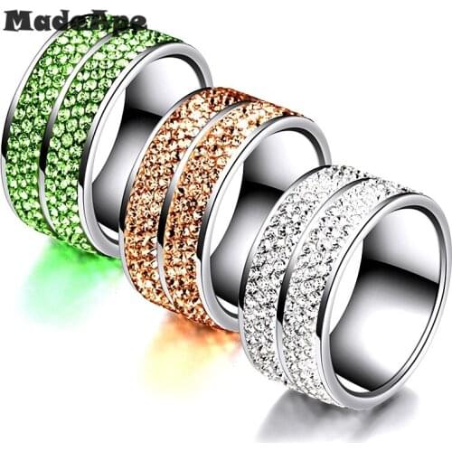 MadApe New Design Fashion 6 row Crystal Engagement Ring High Quality Stainless Steel Women Wedding Jewelry Ring