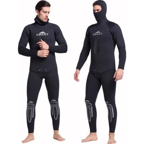 SBART Men 3mm Neoprene Wetsuit Full Keep Warm Hooded Two-Piece Suit Swimwear For Scuba Diving Spearfishing Snorkeling Wetsuits I