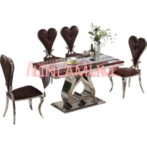 Stainless steel Dining Room Set Home Furniture minimalist modern marble dining table and 6 chairs mesa de jantar muebles comedor