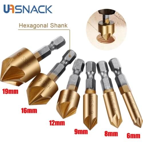 3Pcs 6mm-19mm HSS Chamfer Countersink Chamfer Drill Bit Sets 1/4" Hex Shank 90 Degree Wood Chamfering Cutter Woodworking Tools