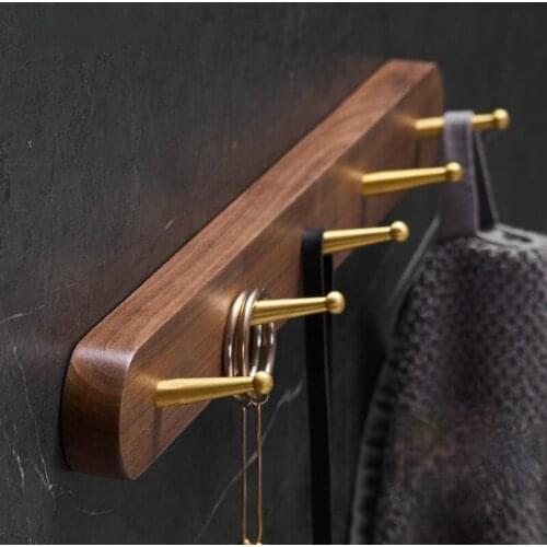 Black Walnut Wood Hook Wall Hanger Wall-mounted Entrance Hallway Door Coat and Hat Clothes Metal Coat Hook Strong Sticky Hook