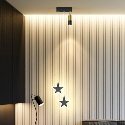 Nordic Bedroom Bedside Star Pendant Lamp Modern Minimalist New Living Room Background Wall Lamp Long Line Hanging Wire Spotlight