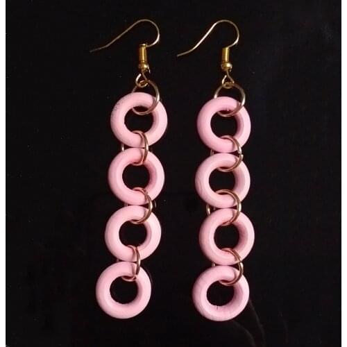 FUYIER New 4 Round Bead Wood Earrings 5 Colors Cute Drop Earrings Handmade Earrings Personality Laser Cut eco Wooden Jewelry