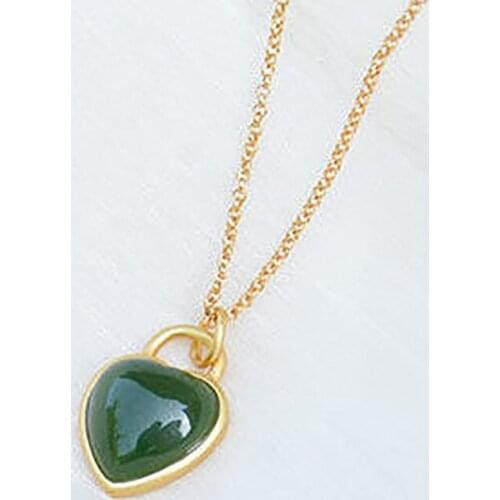 New silver inlaid natural Hetian jade jasper love heart pendant necklace romantic charm niche design crafts ladies brand jewelry
