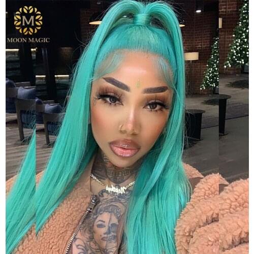 Straight Bob Wig Transparent Green Wig Human Hair Wigs Pre Plucked Glueless Wig Colored Human Hair Wig Deep Part Wig 130% Remy
