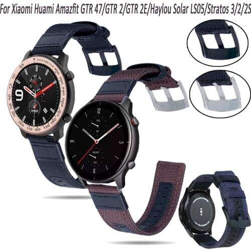 Watch Strap Band For Xiaomi Huami Amazfit GTR 47/GTR 2/GTR 2E/color/Haylou Solar LS05/Stratos 3/2/2S correa Nylon Accessories
