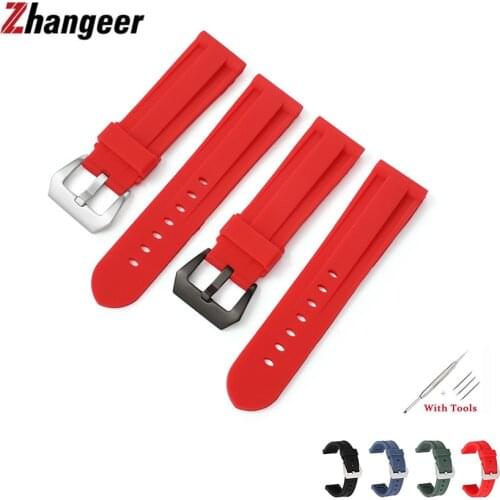 22mm 24mm 26mm Black Blue Green watchband Silicone Rubber Wristband replacement For Panerai Watch Straps With tools steel buckle