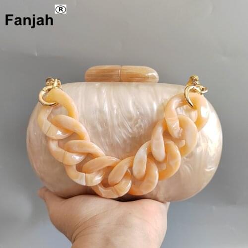 Oval Shape Pearl Sand Luxurry Handbag Women Bag Designer Acrylic Clutch Summer Beach Lady Bolsa Women Shoulder Clasp Acrylic Bag