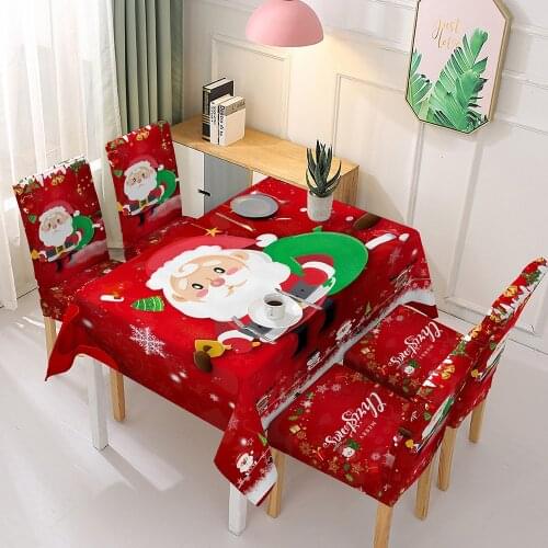 Christmas Rectangle Tablecloth Santa Claus Tea Table Cover Picnic Slipcover Background Cloth Red Table Decor Waterproof Oilproof