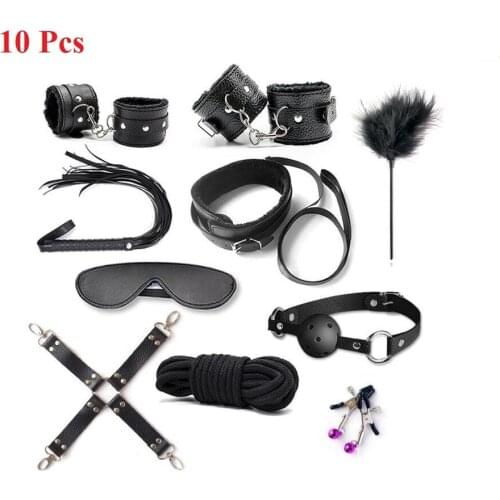 Sex Products 7Pcs /10Pcs set Erotic Toys For Adults Bdsm Bondage Handcuffs Nipple Clamps Gag Whip Rope Collar For Couples Women