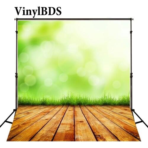 VinylBDS Spring Backdrops Wood Floor Background Green Forest Backdrop Sunshine Photo Backdrop Naturism Children Photos