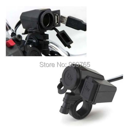 ATV Dirt Bike USB Charger Cigarette Ligher Cell Phone GPS For Honda Yamaha Kawasaki Suzuki Harley Ducati 7/8'' - 1'' Handle Bar