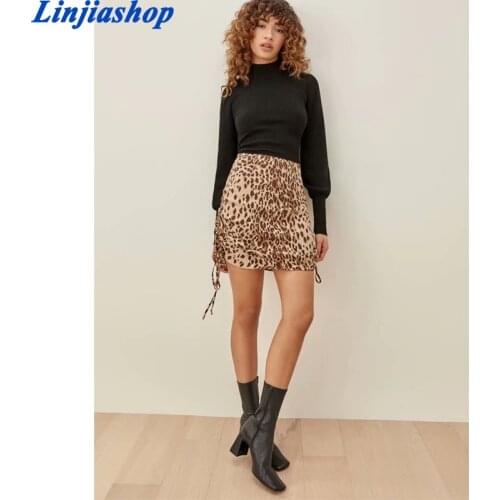 Spring summer skirt women leopard double side drawstring short skirt femme streetwear vestidos