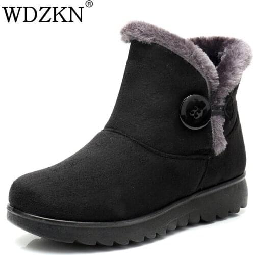 WDZKN 2019 Women Winter Boots Flat Round Toe Women Snow Boots Comfortable Casual Ankle Boots Women Winter Warm Plush Shoes H182