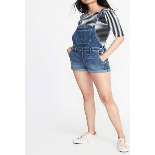 Plus size women fashion loose hem rolled up denim jumpsuit female trendy jean casual playsuit