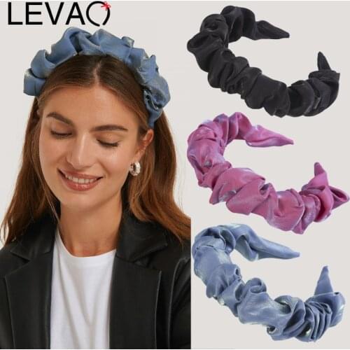 Levao Ruffled Satin Hair Hoop Hairband for Women Hair Accessories Fashion Solid Ruched Headband Hair Bands Headdress