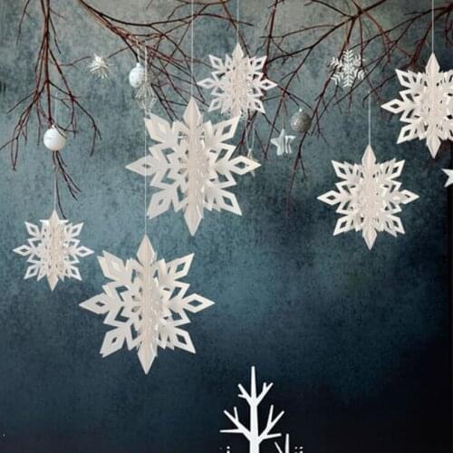Winter Interior Decorations Frozen Party Christmas Snowflake Decorations 3D Hollow Snowflake Paper Garland Fake Snow Decorations
