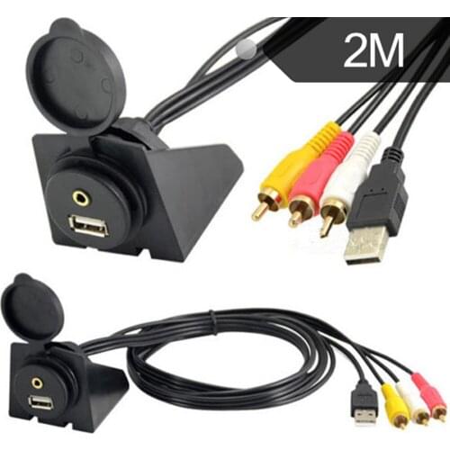 1M 2M USB & 3.5mm to 3RCA & USB AUX Flush Mount Dash Extension Cable with Dash Mounting Bracket for Car