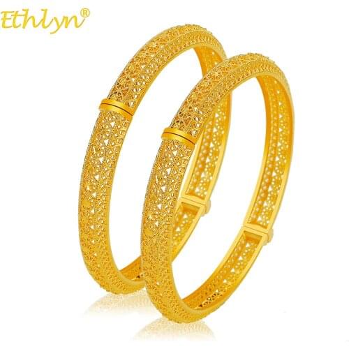 2 pcs/lot New Gold Jewelry Bangles for Women Girlfriend France Ethiopian Bride Bracelet Indian African Party Wedding Gifts MY47